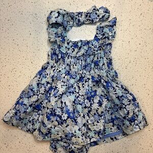 Blue Floral Tie-Shoulder Baby Romper